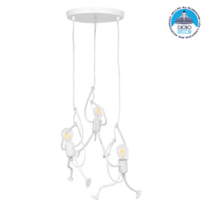 GloboStar® LITTLE MAN 01654 SET Μοντέρνο Κρεμαστό Φωτιστικό Οροφής Τρίφωτο 3 x E27 Λευκό Μεταλλικό Φ45 x Υ40cm