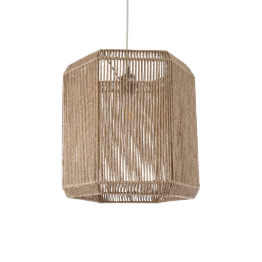 GloboStar® CAYMAN 00519 Boho Κρεμαστό Φωτιστικό Οροφής Μονόφωτο 1 x E27 AC220-240V IP20 – Φ40 x Υ40cm – Μπεζ Λεπτό Σχοινί Τριχιά Πλέγμα – 5 Χρόνια Εγγύηση