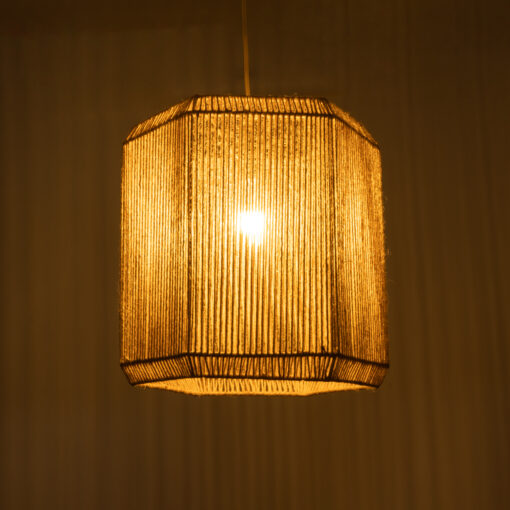 GloboStar® CAYMAN 00519 Boho Κρεμαστό Φωτιστικό Οροφής Μονόφωτο 1 x E27 AC220-240V IP20 – Φ40 x Υ40cm – Μπεζ Λεπτό Σχοινί Τριχιά Πλέγμα – 5 Χρόνια Εγγύηση