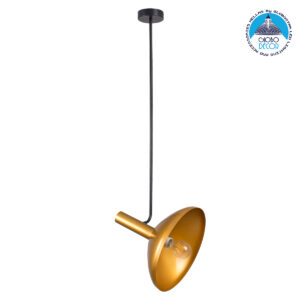 GloboStar® KATIE 00538 Μοντέρνο Φωτιστικό Οροφής Μονόφωτο Μαύρο – Χρυσό Μεταλλικό Καμπάνα Φ30 x Υ120cm