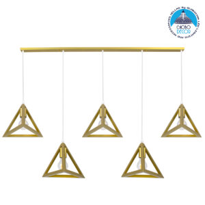 GloboStar® TRIANGLE 00610 Μοντέρνο Κρεμαστό Φωτιστικό Οροφής Πολύφωτο 5 x E27 Χρυσό Μεταλλικό Πλέγμα Μ170 x Π22 x Y130cm