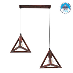 GloboStar® TRIANGLE 00613 Μοντέρνο Κρεμαστό Φωτιστικό Οροφής Δίφωτο 2 x E27 Χάλκινο Μεταλλικό Πλέγμα Μ60 x Π22 x Y130cm