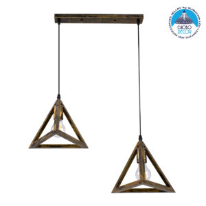 GloboStar® TRIANGLE 00614 Μοντέρνο Κρεμαστό Φωτιστικό Οροφής Δίφωτο 2 x E27 Μπρούτζινο Μεταλλικό Πλέγμα Μ60 x Π22 x Y130cm