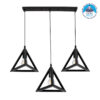 GloboStar® TRIANGLE 00621 Μοντέρνο Κρεμαστό Φωτιστικό Οροφής Τρίφωτο 3 x E27 Μαύρο Μεταλλικό Πλέγμα Μ70 x Π22 x Y130cm