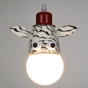 GloboStar® ZEBRA 00639 Μοντέρνο Κρεμαστό Παιδικό Φωτιστικό Οροφής Μονόφωτο 1 x E27 Λευκό Μαύρο Μεταλλικό Μ19 x Π10.5 x Υ13.5cm