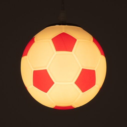 GloboStar® FOOTBALL 00642 Μοντέρνο Κρεμαστό Παιδικό Φωτιστικό Οροφής Μονόφωτο 1 x E27 Κόκκινο Λευκό Γυάλινο Φ15 x Υ18cm