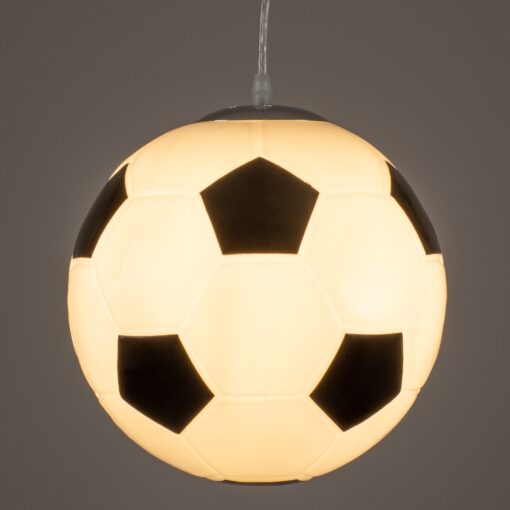 GloboStar® FOOTBALL 00647 Μοντέρνο Κρεμαστό Παιδικό Φωτιστικό Οροφής Μονόφωτο 1 x E27 Μαύρο Λευκό Γυάλινο Φ25 x Υ25cm