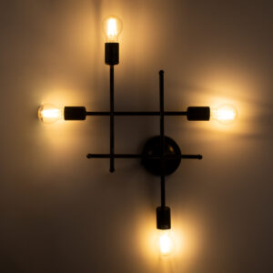 GloboStar® PIPING 00663 Vintage Επιτοίχιο Φωτιστικό Πολύφωτο 4xE27 AC220-240V IP20 – Μ40 x Π9 x Υ52cm – Μπρούτζινο Μεταλλικό Πλέγμα