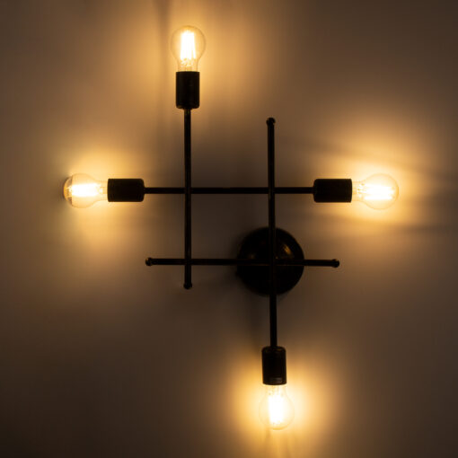 GloboStar® PIPING 00663 Vintage Επιτοίχιο Φωτιστικό Πολύφωτο 4xE27 AC220-240V IP20 – Μ40 x Π9 x Υ52cm – Μπρούτζινο Μεταλλικό Πλέγμα