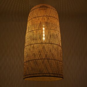 GloboStar® CALERO 00670 Μοντέρνο Κρεμαστό Φωτιστικό Οροφής Μονόφωτο 1 x E27 Μπεζ Μπαμπού Καμπάνα Φ60 x Υ120cm