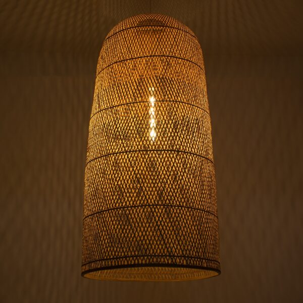 GloboStar® CALERO 00670 Μοντέρνο Κρεμαστό Φωτιστικό Οροφής Μονόφωτο 1 x E27 Μπεζ Μπαμπού Καμπάνα Φ60 x Υ120cm