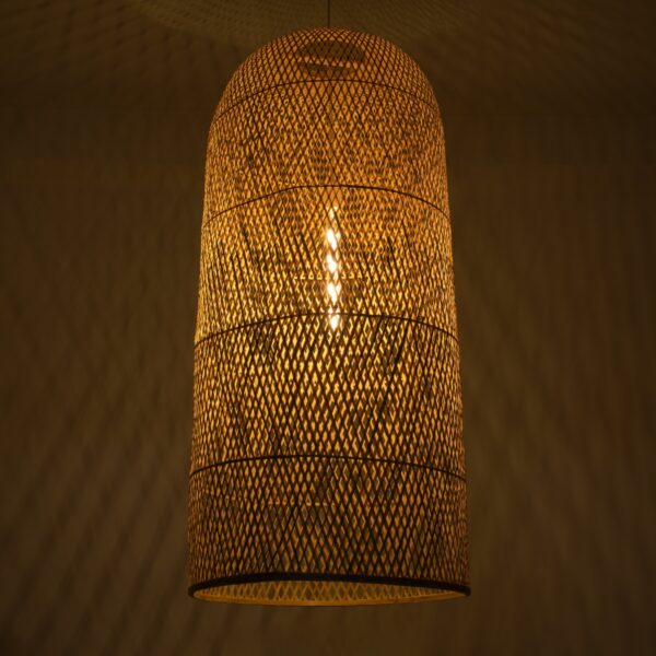 GloboStar® CALERO 00671 Μοντέρνο Κρεμαστό Φωτιστικό Οροφής Μονόφωτο 1 x E27 Μπεζ Μπαμπού Καμπάνα Φ50 x Υ110cm