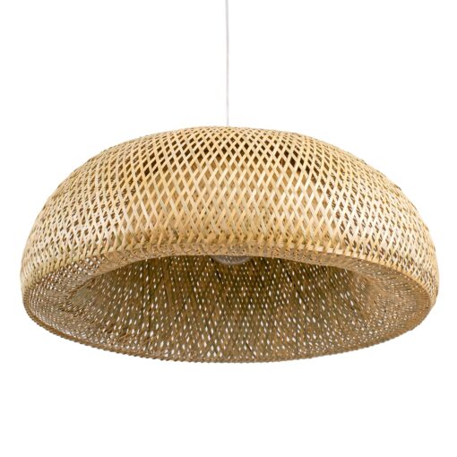 GloboStar® SAN TROPEZ 00674 Vintage Κρεμαστό Φωτιστικό Οροφής Μονόφωτο 1 x E27 Καφέ Ξύλινο Bamboo Φ80 x Υ28cm