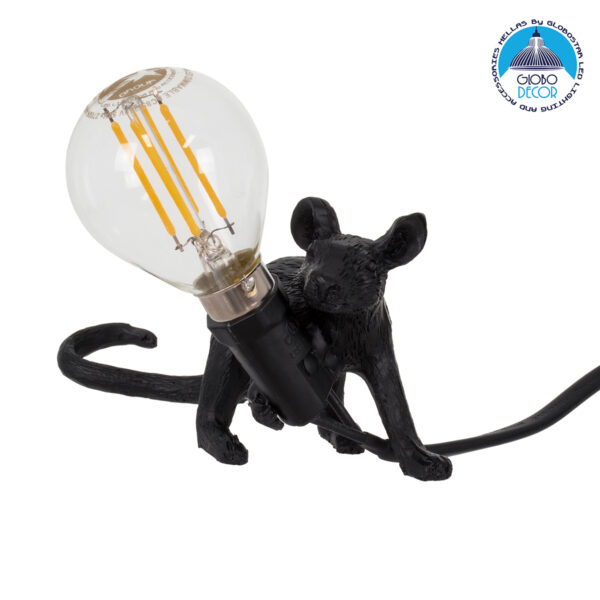 GloboStar® MOUSE 00675 Vintage Επιτραπέζιο Φωτιστικό Πορτατίφ Λαμπατέρ Μονόφωτο με Ντουί 1 x E14 AC 230V Μαύρο Πλαστικό Μ13 x Π4 x Υ7cm