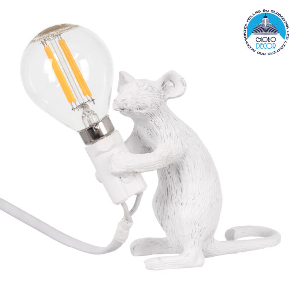 GloboStar® MOUSE 00679 Vintage Επιτραπέζιο Φωτιστικό Πορτατίφ Λαμπατέρ Μονόφωτο με Ντουί 1 x E14 AC 230V Λευκό Πλαστικό Μ12 x Π4 x Υ10cm