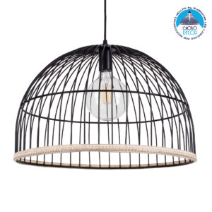 GloboStar® NEVIS 00681 Μοντέρνο Κρεμαστό Φωτιστικό Οροφής Μονόφωτο 1 x E27 Μαύρο Μεταλλικό Καμπάνα Πλέγμα Φ49 x Υ34.5cm