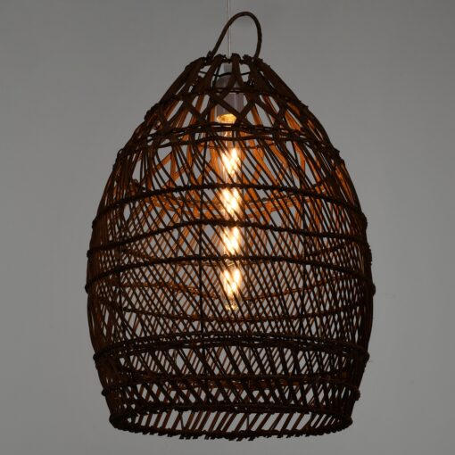 GloboStar® TAHITI 00711 Vintage Κρεμαστό Φωτιστικό Οροφής Μονόφωτο 1 x E27 Καφέ Ξύλινο Bamboo Φ38 x Y50cm