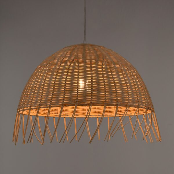 GloboStar® JAKARTA 00712 Vintage Κρεμαστό Φωτιστικό Οροφής Μονόφωτο 1 x E27 Μπέζ Ξύλινο Ψάθινο Bamboo Καμπάνα Φ50 x Y36cm