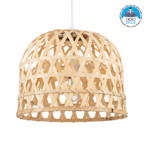 GloboStar® MANGEA 00715 Vintage Κρεμαστό Φωτιστικό Οροφής Μονόφωτο 1 x E27 Καφέ Ξύλινο Bamboo Φ35 x Y32cm