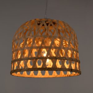 GloboStar® MANGEA 00715 Vintage Κρεμαστό Φωτιστικό Οροφής Μονόφωτο 1 x E27 Καφέ Ξύλινο Bamboo Φ35 x Y32cm