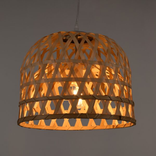 GloboStar® MANGEA 00715 Vintage Κρεμαστό Φωτιστικό Οροφής Μονόφωτο 1 x E27 Καφέ Ξύλινο Bamboo Φ35 x Y32cm