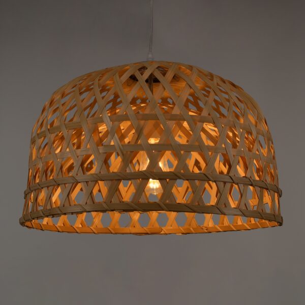 GloboStar® MANGEA 00716 Vintage Κρεμαστό Φωτιστικό Οροφής Μονόφωτο 1 x E27 Καφέ Ξύλινο Bamboo Φ50 x Y34cm