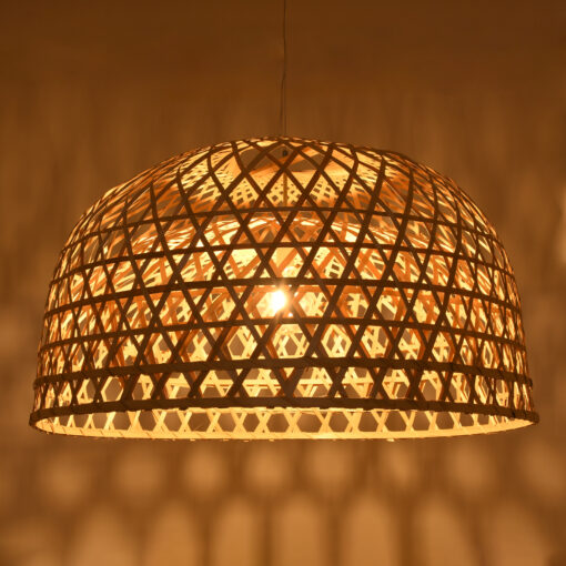 GloboStar® MANGEA 00717 Vintage Κρεμαστό Φωτιστικό Οροφής Μονόφωτο 1 x E27 Καφέ Ξύλινο Μπαμπού Φ100 x Y59cm