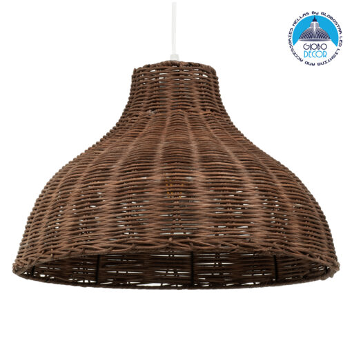 GloboStar® MAYOTTE 00725 Vintage Κρεμαστό Φωτιστικό Οροφής Μονόφωτο 1 x E27 Καφέ Ξύλινο Bamboo Φ40 x Y28cm