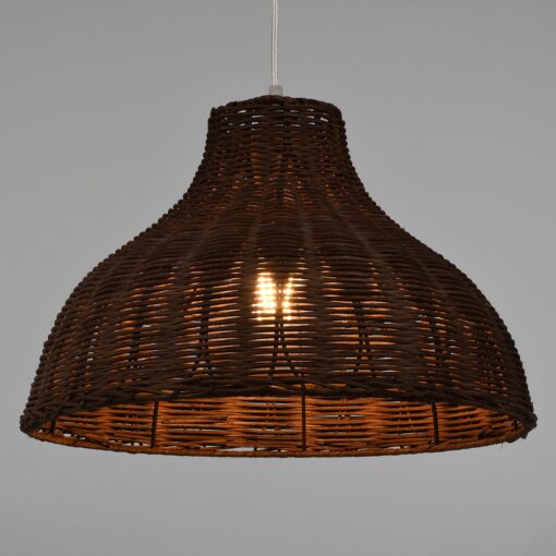 GloboStar® MAYOTTE 00725 Vintage Κρεμαστό Φωτιστικό Οροφής Μονόφωτο 1 x E27 Καφέ Ξύλινο Bamboo Φ40 x Y28cm