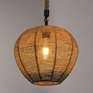 GloboStar® SIMON 00726 Vintage Κρεμαστό Φωτιστικό Οροφής Μονόφωτο 1 x E27 Μπεζ – Μπλε Καμπάνα με Σχοινί Φ30 x Υ30cm