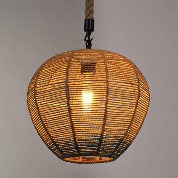 GloboStar® SIMON 00726 Vintage Κρεμαστό Φωτιστικό Οροφής Μονόφωτο 1 x E27 Μπεζ – Μπλε Καμπάνα με Σχοινί Φ30 x Υ30cm