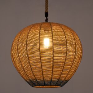 GloboStar® SIMON 00727 Vintage Κρεμαστό Φωτιστικό Οροφής Μονόφωτο 1 x E27 Μπεζ – Μπλε Καμπάνα με Σχοινί Φ50 x Υ47cm