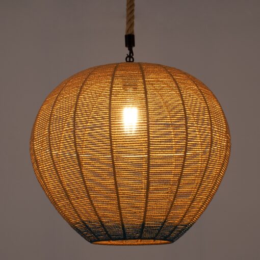 GloboStar® SIMON 00727 Vintage Κρεμαστό Φωτιστικό Οροφής Μονόφωτο 1 x E27 Μπεζ – Μπλε Καμπάνα με Σχοινί Φ50 x Υ47cm