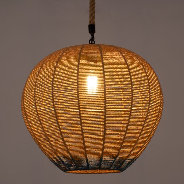 GloboStar® SIMON 00727 Vintage Κρεμαστό Φωτιστικό Οροφής Μονόφωτο 1 x E27 Μπεζ – Μπλε Καμπάνα με Σχοινί Φ50 x Υ47cm