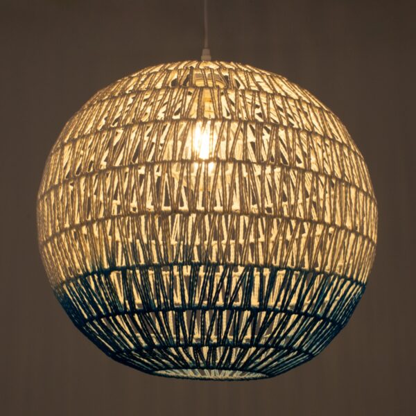 GloboStar® SANTOR 00729 Vintage Κρεμαστό Φωτιστικό Οροφής Μονόφωτο 1 x E27 Λευκό – Μπλε Καμπάνα με Σχοινί Φ50 x Υ50cm