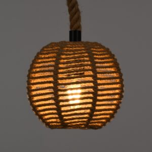 GloboStar® MANDALA 00730 Vintage Κρεμαστό Φωτιστικό Οροφής Μονόφωτο 1 x E27 Πλέγμα με Μπεζ Σχοινί Φ20 x Υ20cm