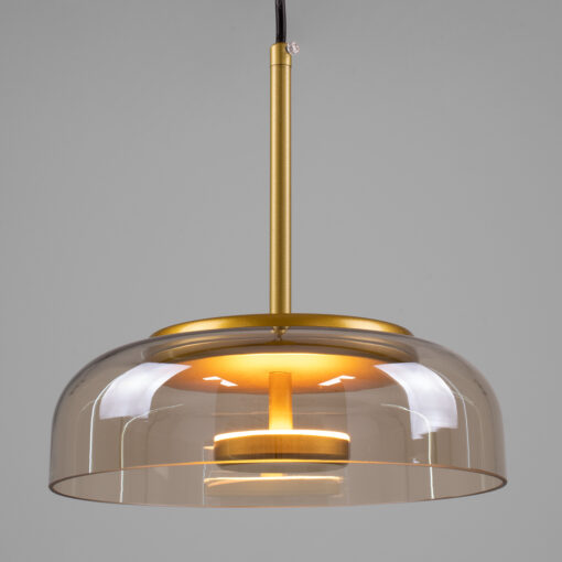 GloboStar® CHARLOTTE 00744 Μοντέρνο Κρεμαστό Φωτιστικό Οροφής Μονόφωτο Μελί Γυάλινο Χρυσό Μεταλλικό CREE LED 5W 500lm 180° AC 85-265V Θερμό Λευκό 2700K Φ23 x Υ23cm