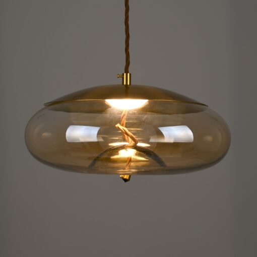 GloboStar® ΑΧΤΟΝ 00750 Μοντέρνο Κρεμαστό Φωτιστικό Οροφής Μονόφωτο Διάφανο Μελί Γυάλινο LED AC 100-240V Θερμό Λευκό 2700K Φ30 x Y15cm