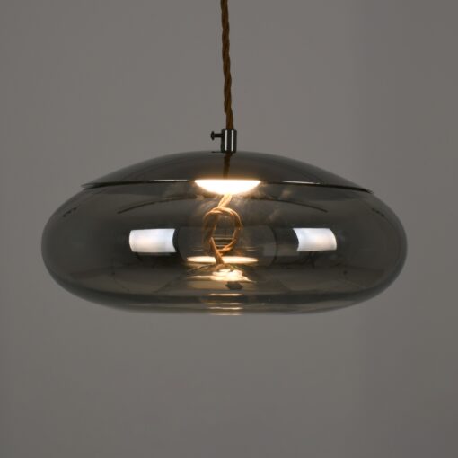 GloboStar® ΑΧΤΟΝ 00751 Μοντέρνο Κρεμαστό Φωτιστικό Οροφής Μονόφωτο Διάφανο Φιμέ Νίκελ Γυάλινο LED AC 100-240V Θερμό Λευκό 2700K Φ30 x Y15cm