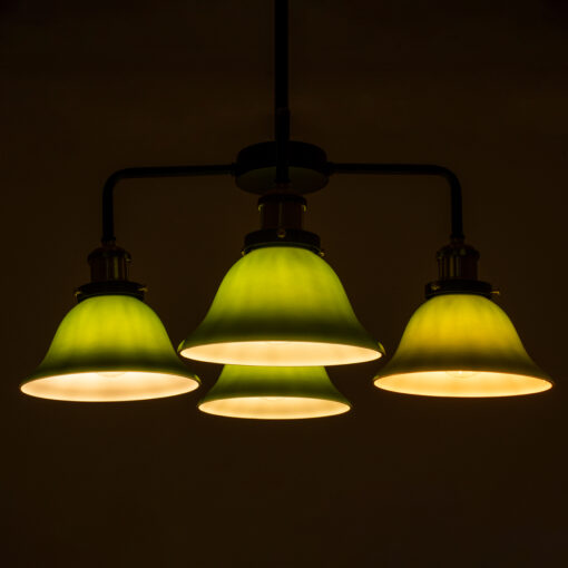 GloboStar® LIBRARY 00769 Vintage Φωτιστικό Οροφής Πολύφωτο Πράσινο Γυάλινο Καμπάνα με Χρυσό Ντουί Φ57 x Υ90cm