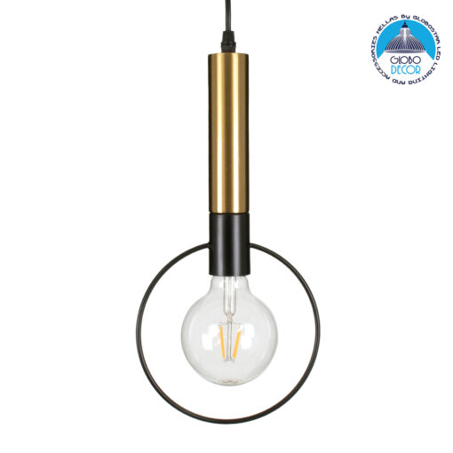 GloboStar® OLVERO 00772 Μοντέρνο Κρεμαστό Φωτιστικό Οροφής Μονόφωτο 1 x E27 Μαύρο – Χρυσό Μεταλλικό Πλέγμα Μ18 x Π4 x Y38cm