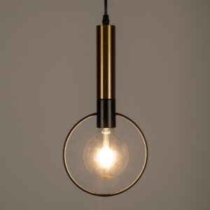 GloboStar® OLVERO 00772 Μοντέρνο Κρεμαστό Φωτιστικό Οροφής Μονόφωτο 1 x E27 Μαύρο – Χρυσό Μεταλλικό Πλέγμα Μ18 x Π4 x Y38cm