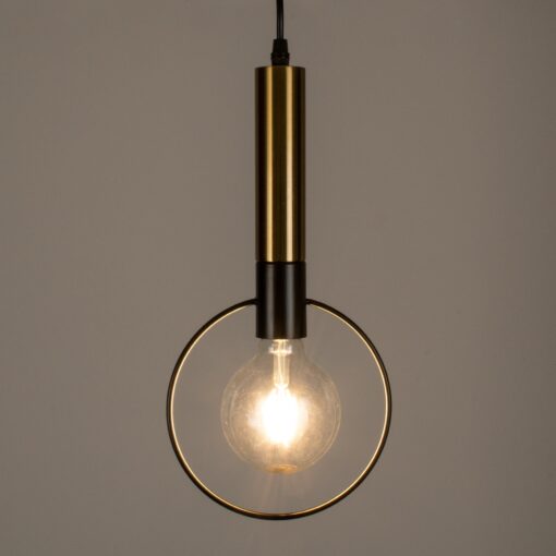 GloboStar® OLVERO 00772 Μοντέρνο Κρεμαστό Φωτιστικό Οροφής Μονόφωτο 1 x E27 Μαύρο – Χρυσό Μεταλλικό Πλέγμα Μ18 x Π4 x Y38cm