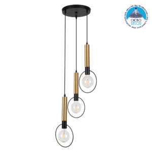 GloboStar® OLVERO 00773 Μοντέρνο Κρεμαστό Φωτιστικό Οροφής Τρίφωτο 3 x E27 Μαύρο – Χρυσό Μεταλλικό Πλέγμα Φ30 x Y130cm