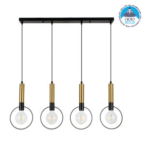 GloboStar® OLVERO 00775 Μοντέρνο Κρεμαστό Φωτιστικό Οροφής Πολύφωτο 4 x E27 Μαύρο – Χρυσό Μεταλλικό Πλέγμα Μ90 x Π18 x Y130cm