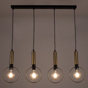 GloboStar® OLVERO 00775 Μοντέρνο Κρεμαστό Φωτιστικό Οροφής Πολύφωτο 4 x E27 Μαύρο – Χρυσό Μεταλλικό Πλέγμα Μ90 x Π18 x Y130cm