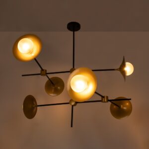 GloboStar® JOLIET 00780 Μοντέρνο Φωτιστικό Οροφής Πολύφωτο 6 x G9 AC 230V Μαύρο – Χρυσό Μεταλλικό Πλέγμα Φ93 x Υ87cm