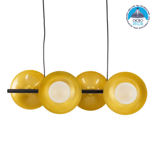GloboStar® JOLIET 00782 Μοντέρνο Κρεμαστό Φωτιστικό Οροφής Πολύφωτο 4 x G9 AC 230V Μαύρο – Χρυσό Μεταλλικό Πλέγμα Μ65 x Π28 x Υ20cm