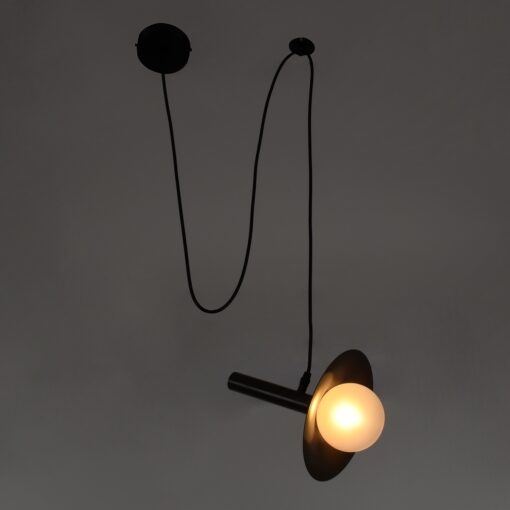 GloboStar® CELEST 00789 Μοντέρνο Μεταλλικό Κρεμαστό Φωτιστικό Οροφής Ανάρτηση Μονόφωτο 1 x G9 Μαύρο με Λευκό Γυαλί Φ20 x Y26.5cm