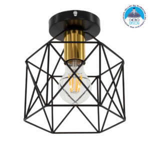 GloboStar® TRON 00792 Μοντέρνο Φωτιστικό Οροφής Μονόφωτο Μαύρο – Χρυσό Μεταλλικό Πλέγμα Φ18 x Y19.5cm